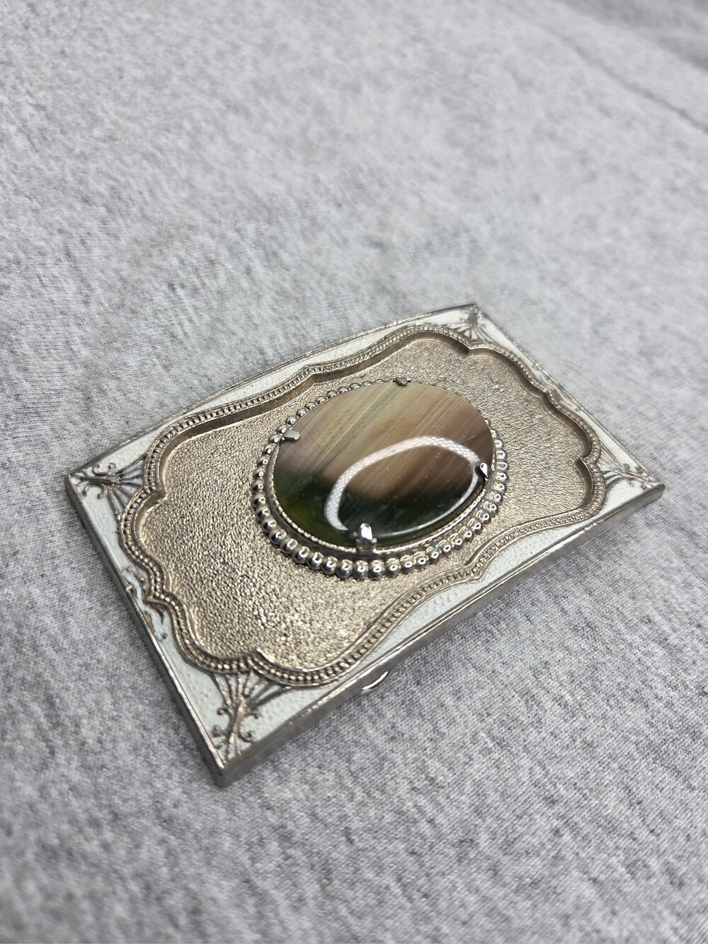 Vintage Banded Agate Belt Buckle Gemstone Cabochon Silver Tone Western Cowgirl